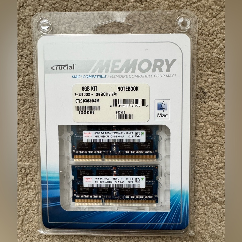 NIB Crucial 8GB Kit Memory compatible for Apple Mac Notebook